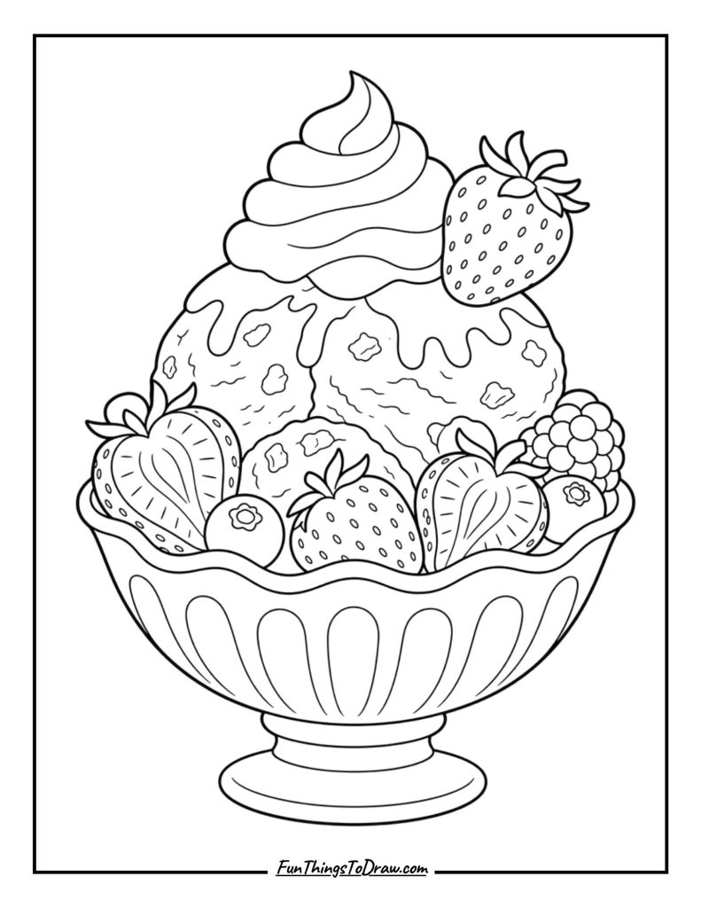 Strawberry Delight Ice Cream Coloring Page