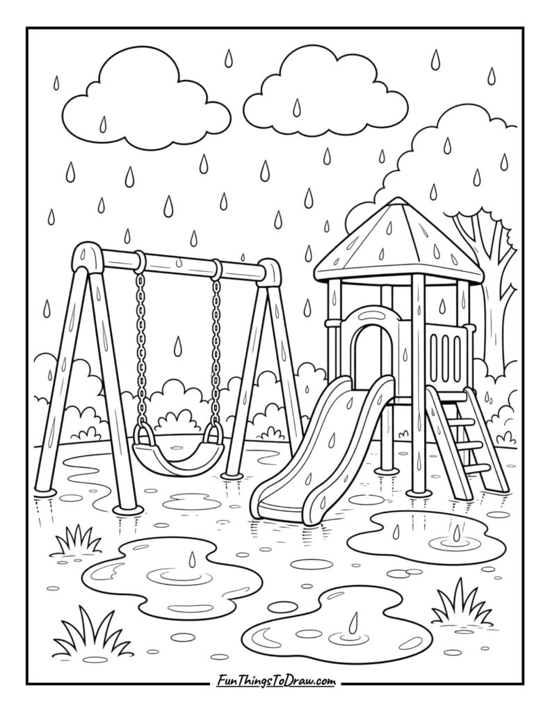 Rainy Day Playground Coloring Page