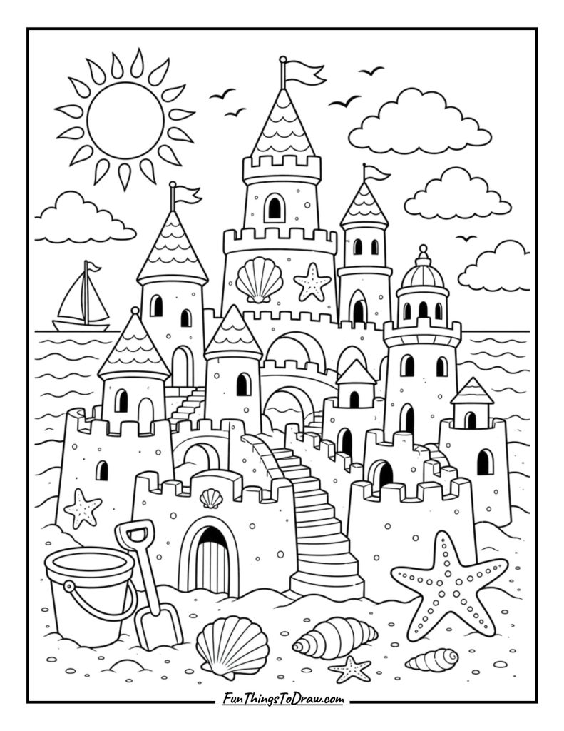 Sandcastle Village Coloring Page
