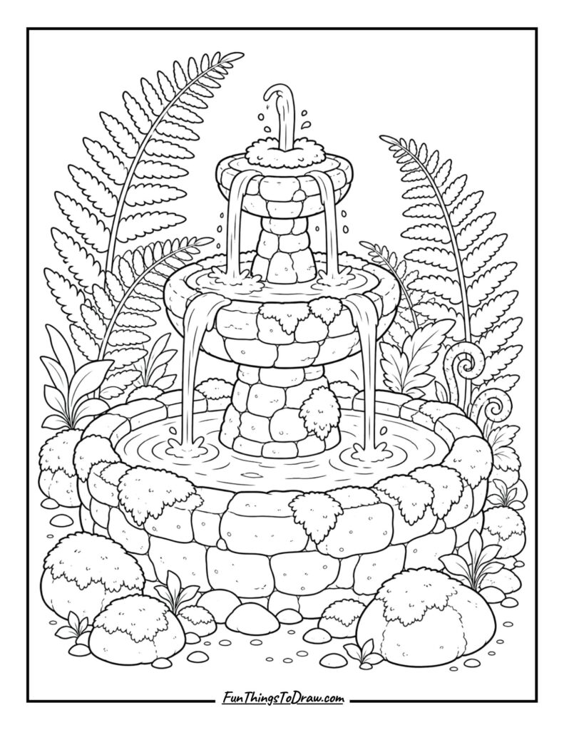 Stone fountain coloring page