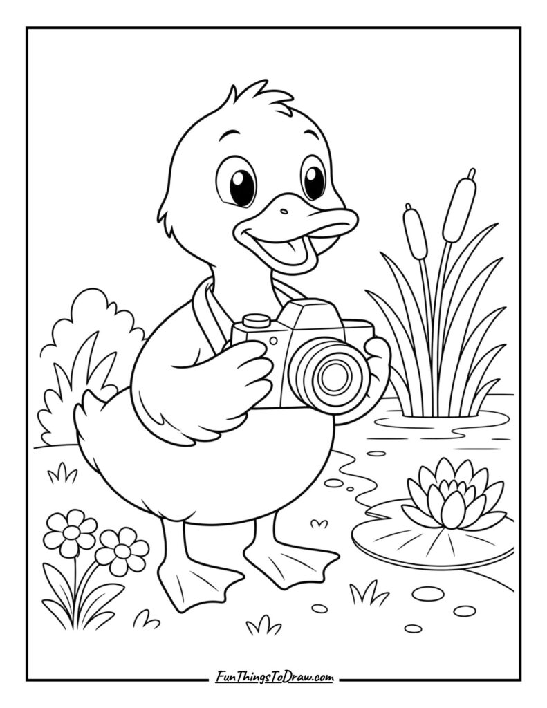 Duck with a Camera coloring page