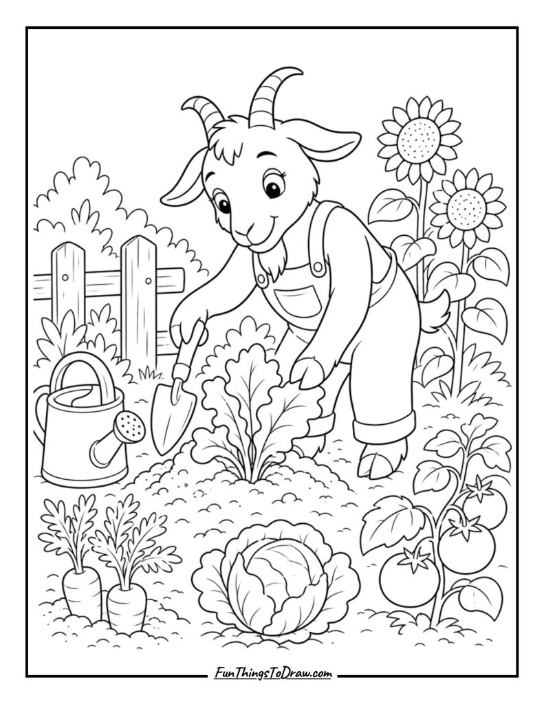 Goat Gardener coloring sheet