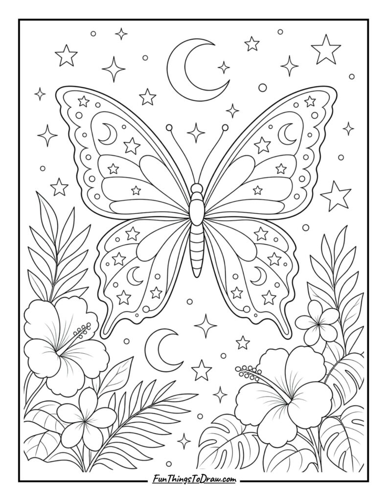 Butterfly with Stars and Moons