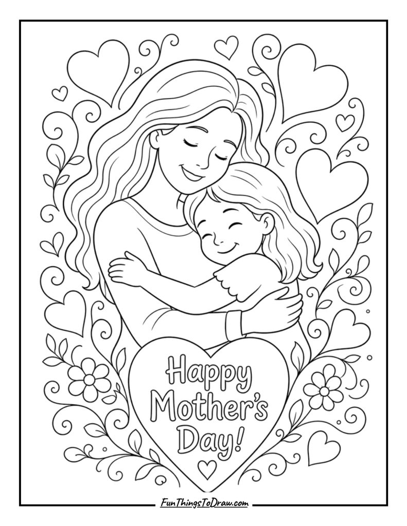 Heartfelt Hug of mom coloring pgage
