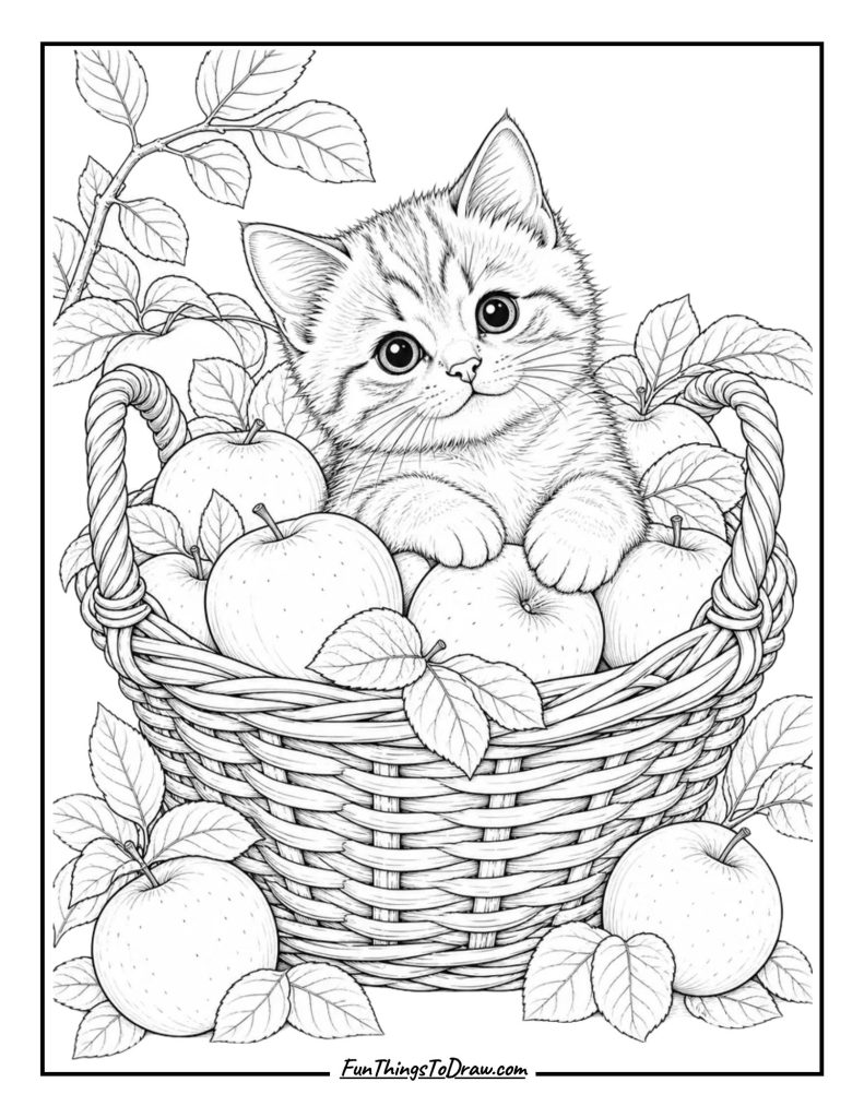 Kitten in a Basket of Apples