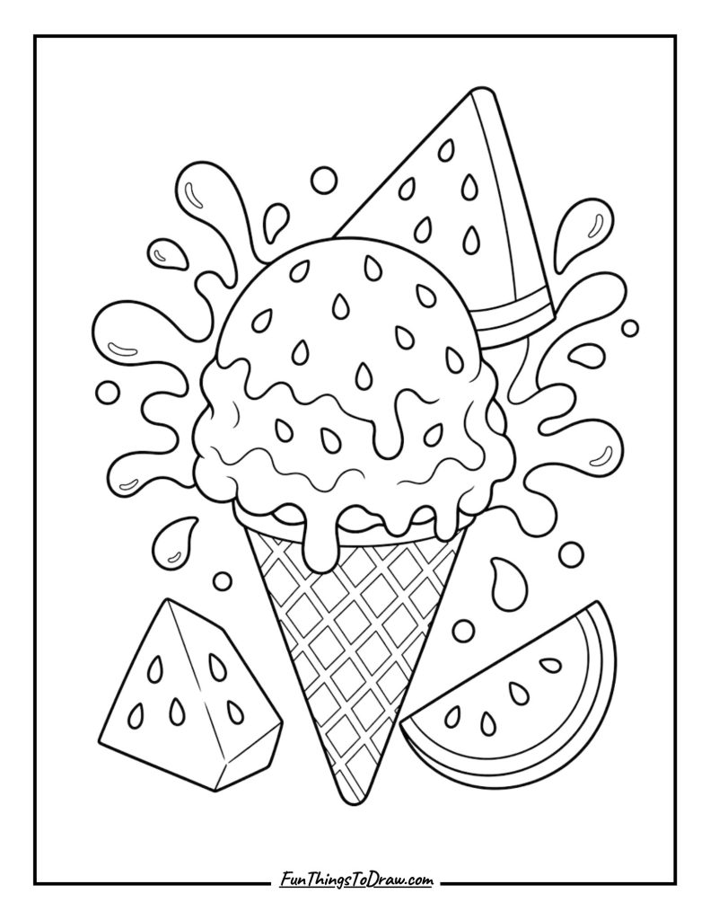 Watermelon Splash ice cream coloring page
