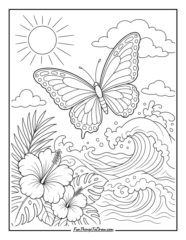 Butterfly with Ocean Waves coloring page