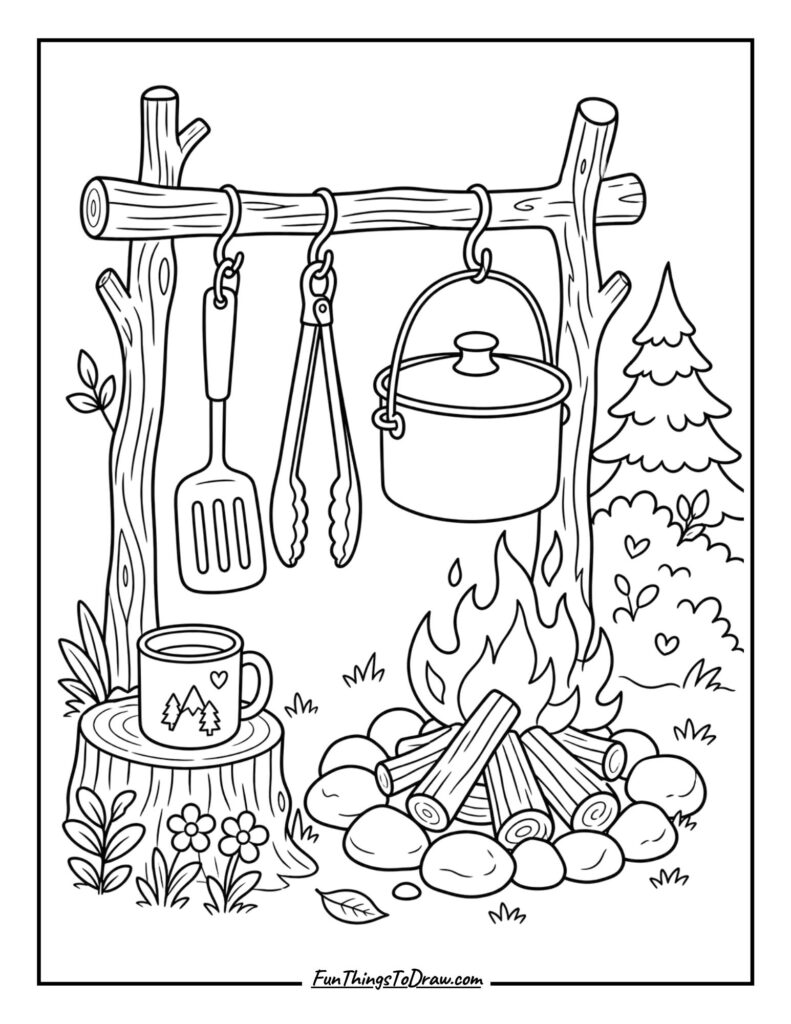 Campfire Cooking Utensils coloring page