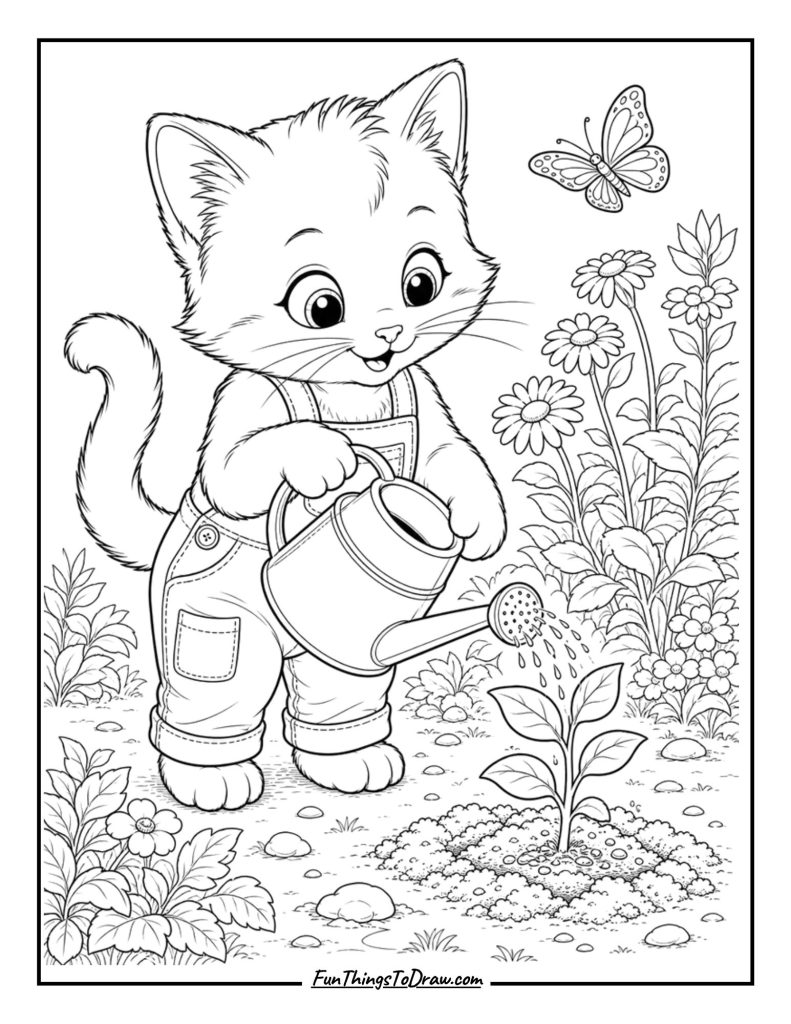Kitten with a Watering Can