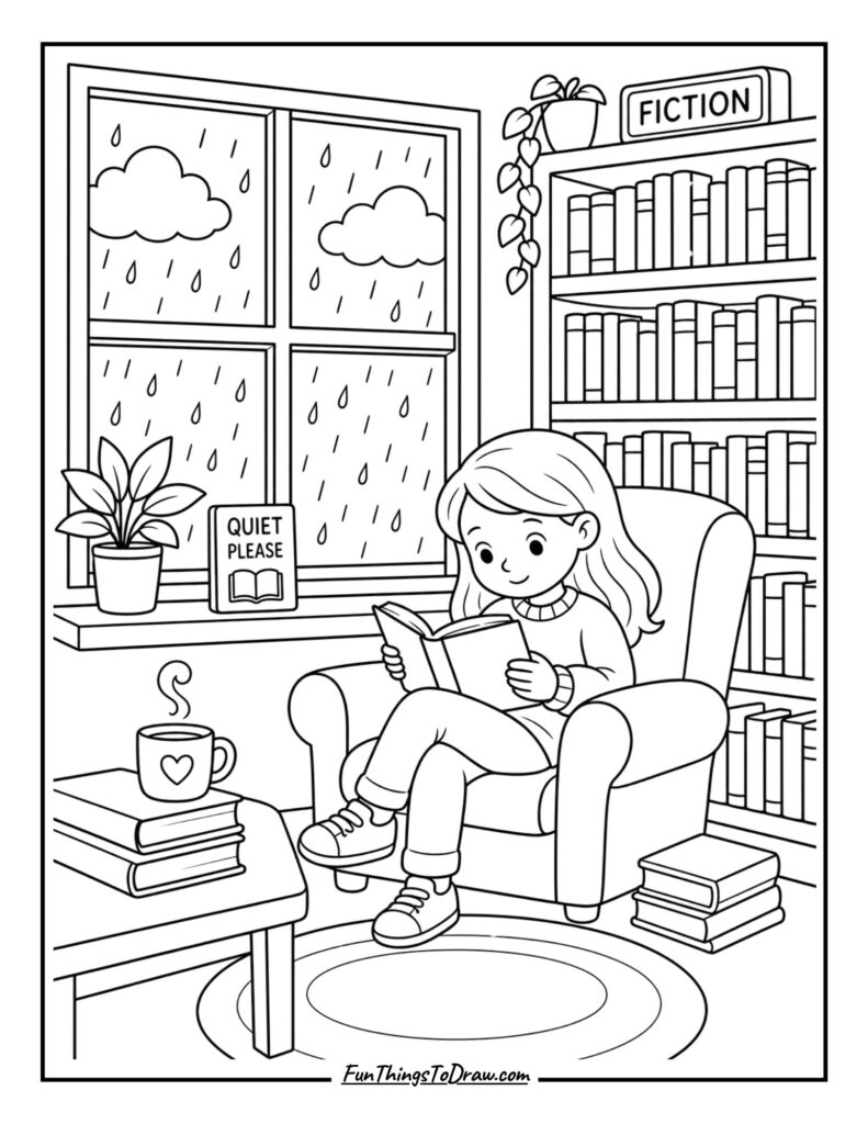 Rainy Day Library coloring page