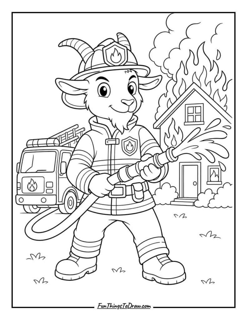 Goat Firefighter coloring page