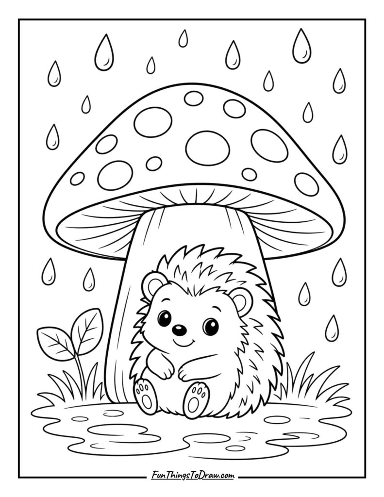 Hedgehog Under Mushroom