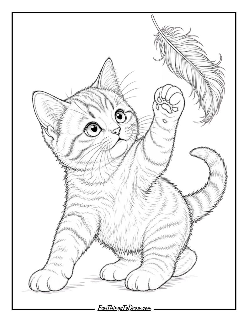 Kitten Playing with a Feather