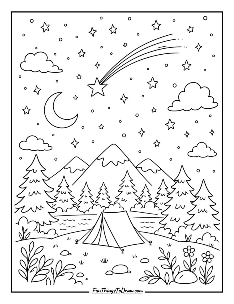 Starry Night Sky with Shooting Star
