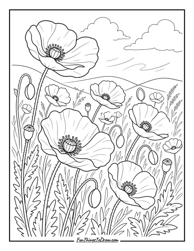 wild poppies coloring page