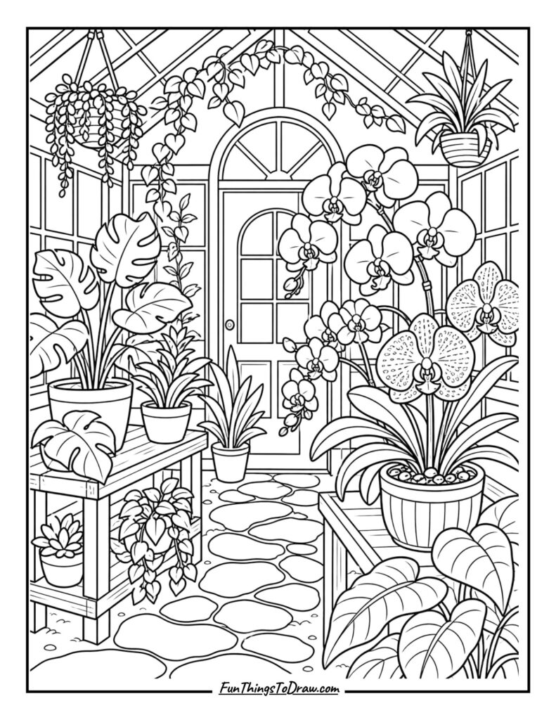 Green house coloring page