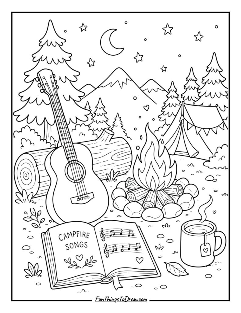 Campfire with Guitar and Songbook