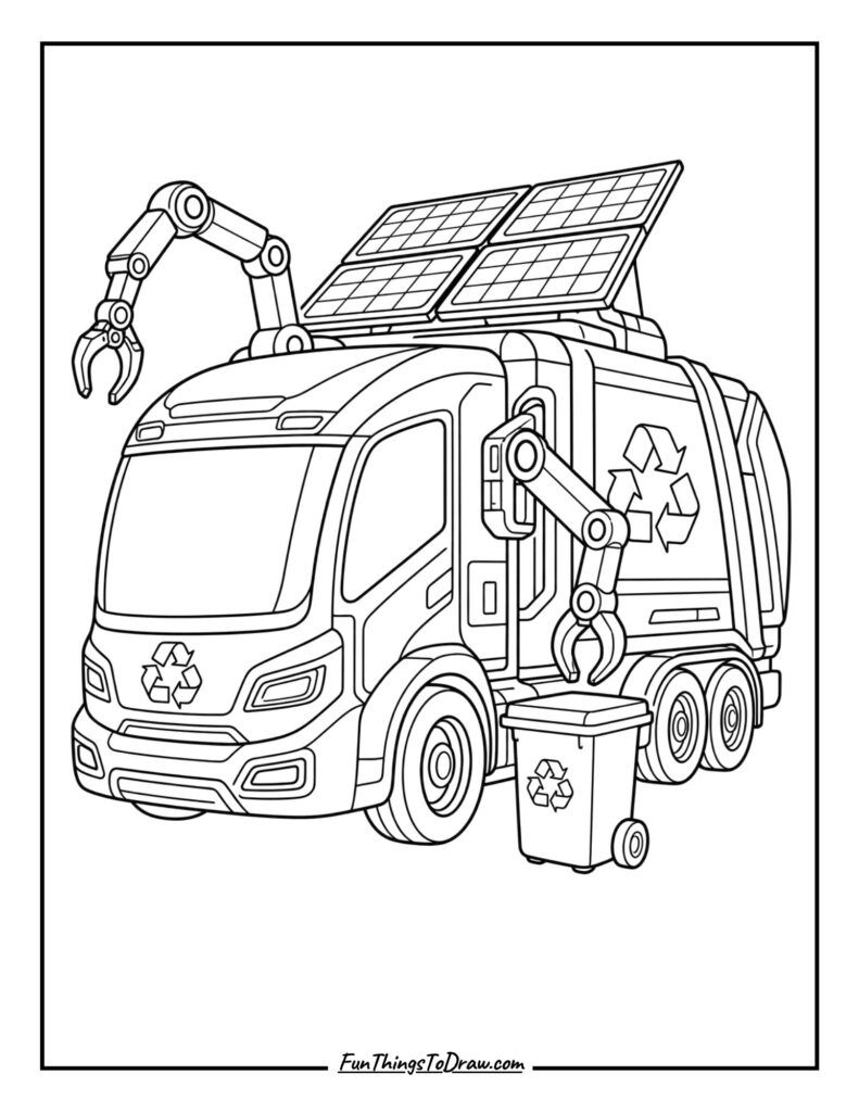 Futuristic Waste Collector truck coloring page