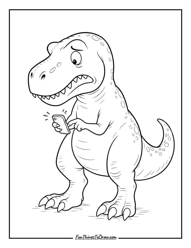 Dinosaur Trying to Text coloring page