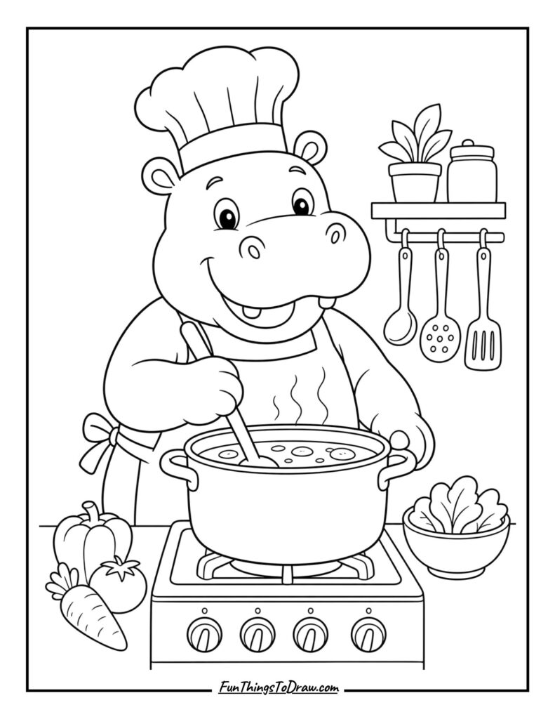 Hippo Chef coloring page