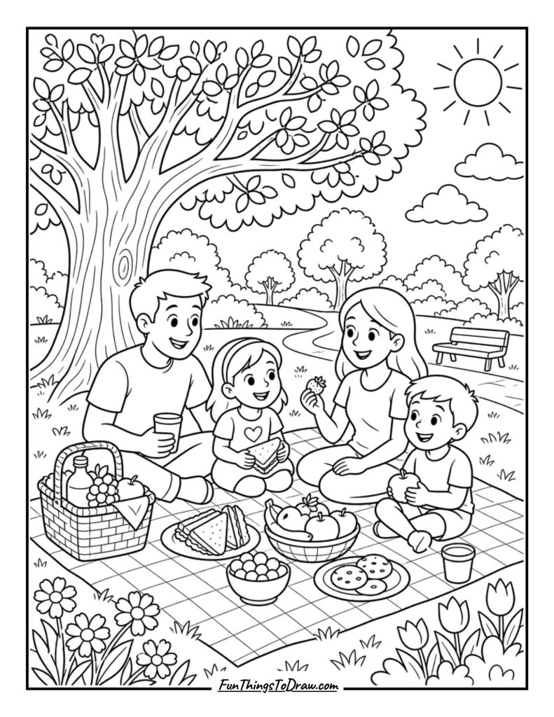 Picnic in the Park (June Coloring)