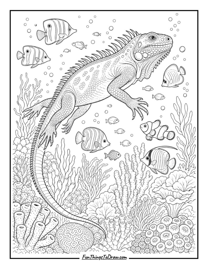 Underwater Adventure Iguana coloring sheet