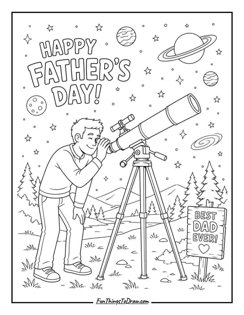 Dad's Telescope coloring page