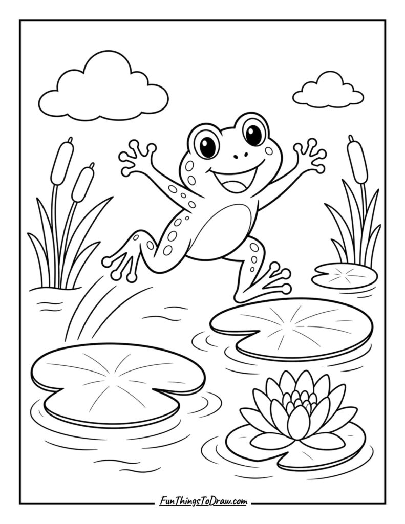 Happy frog coloring page