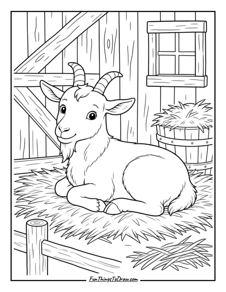 Goat in a Barn Coloring Page