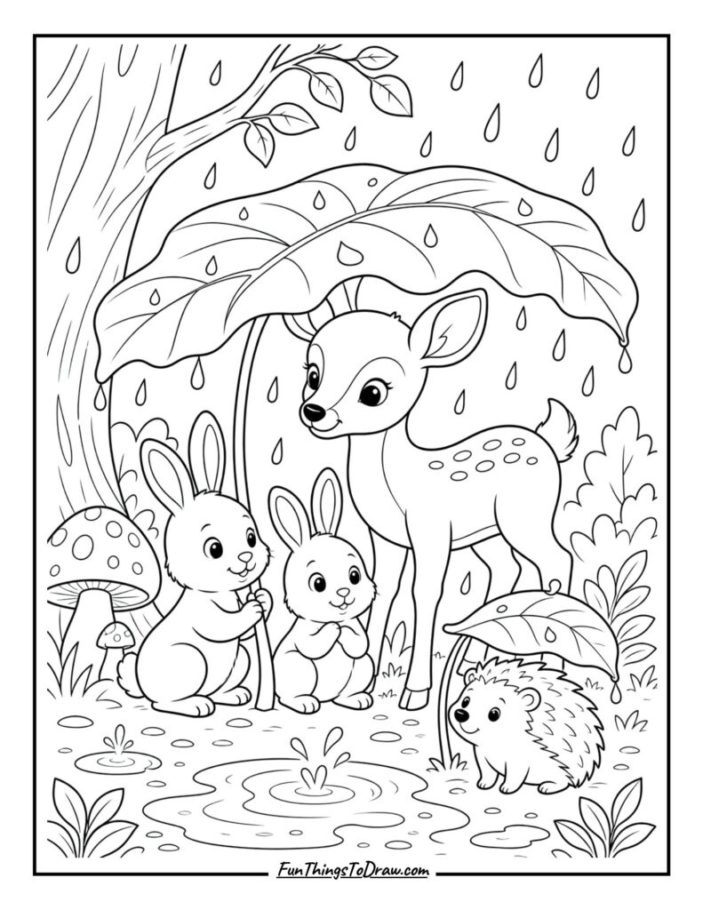 Rainy Forest Animals Coloring Page