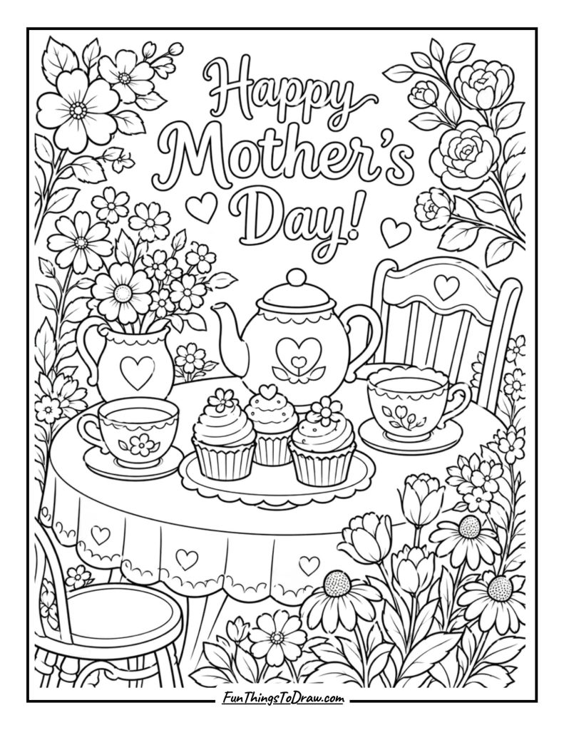 Garden Tea with Mom coloring page