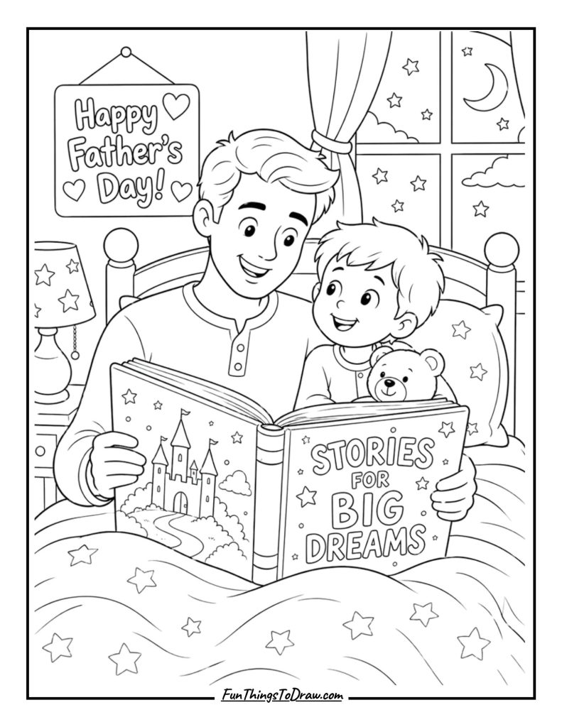 Dad and Me Reading Coloring Page