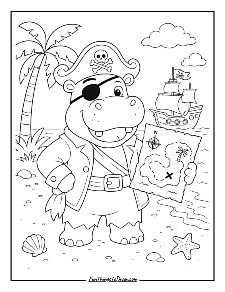 Hippo Pirate coloring sheet