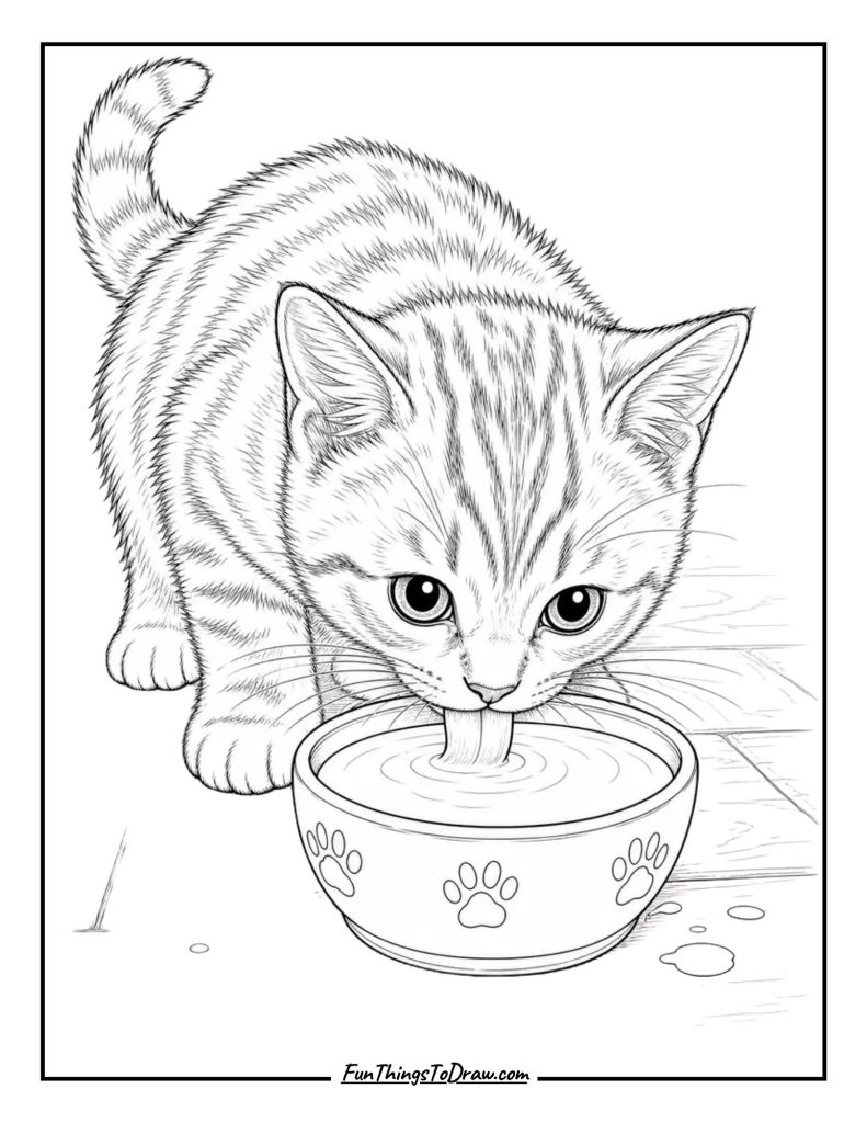 Kitten Drinking Milk from a Bowl