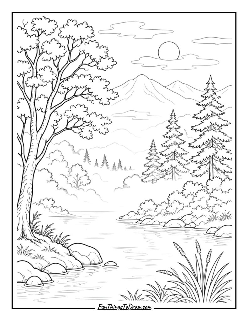 Natural scenery coloring page