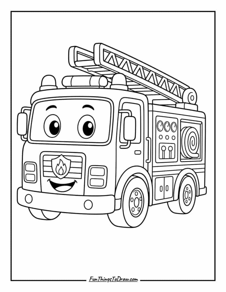 Cartoon Fire Truck coloring page for kids