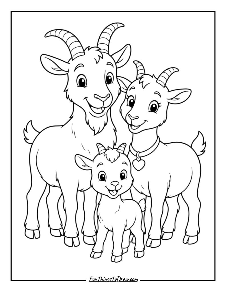 Goat family coloring page