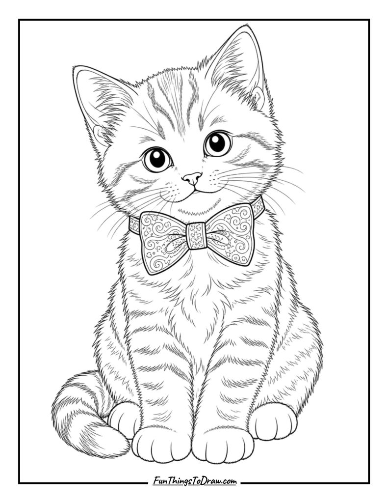 cute kitten coloring page for adults