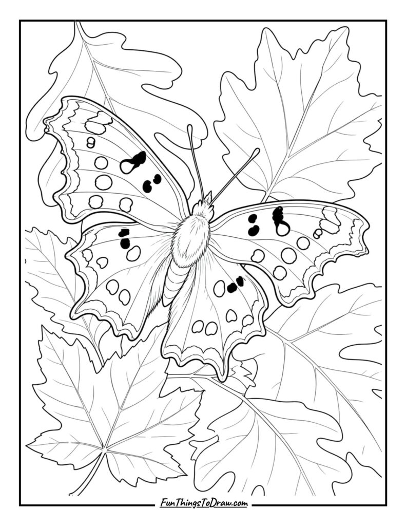 Comma Butterfly in Autumn Leaves