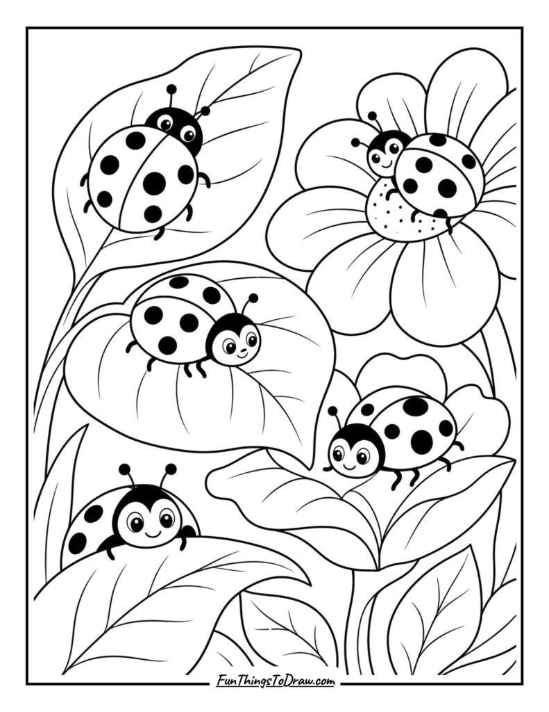Cute lady bugs coloring page