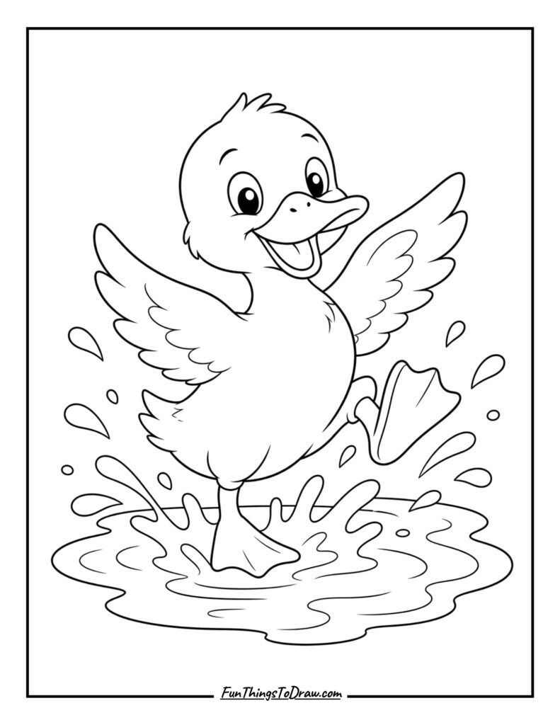 Duck Playing in Puddle