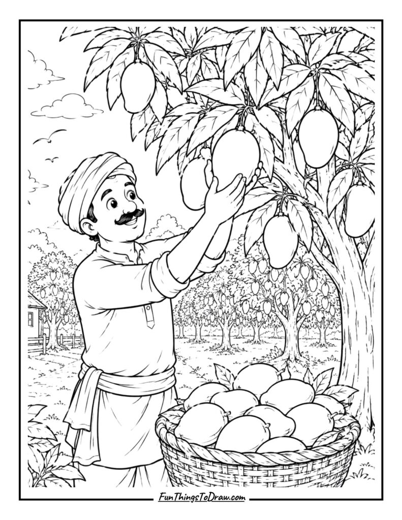 Farmer picking mango