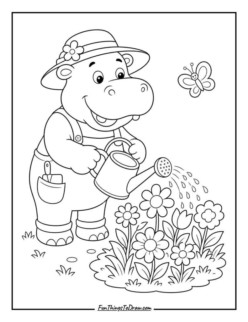 Hippo Gardener Coloring Pages
