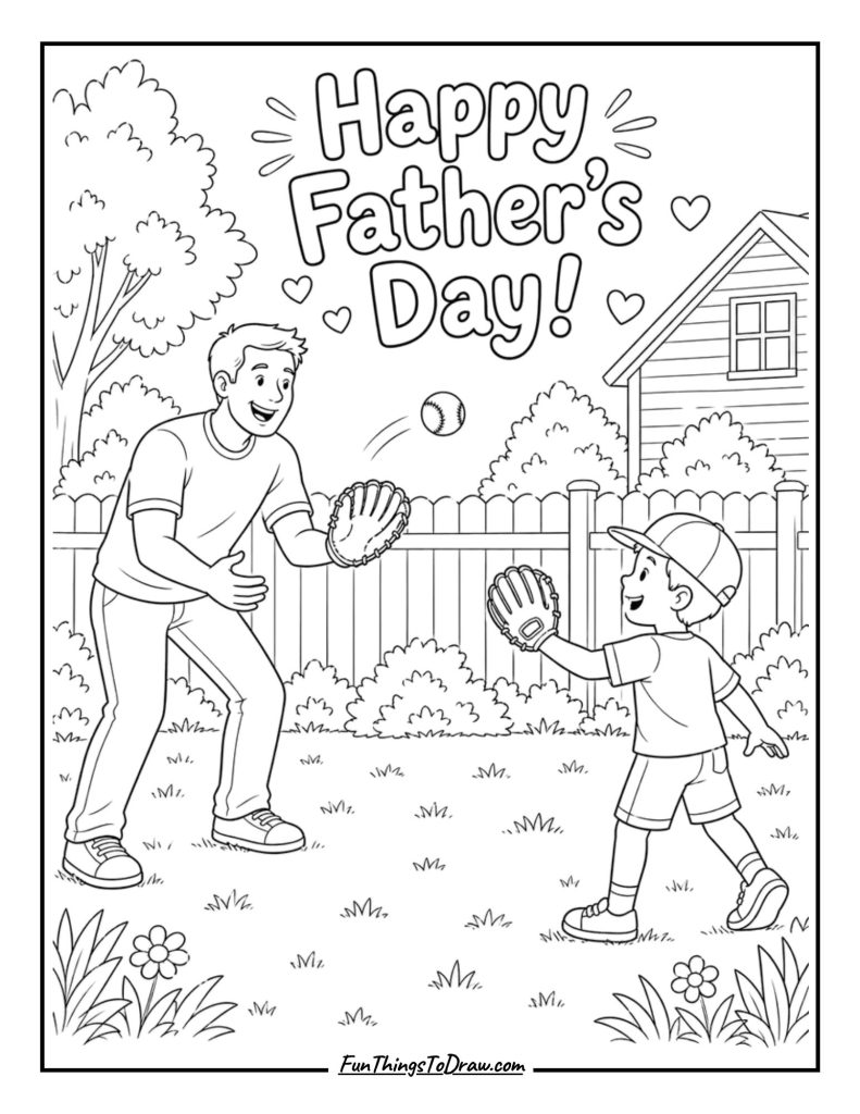 Playing Catch coloring sheet