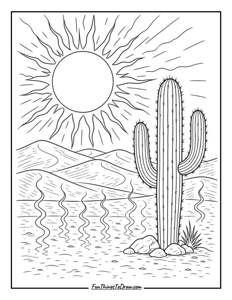 cactus coloring page (hot weather)