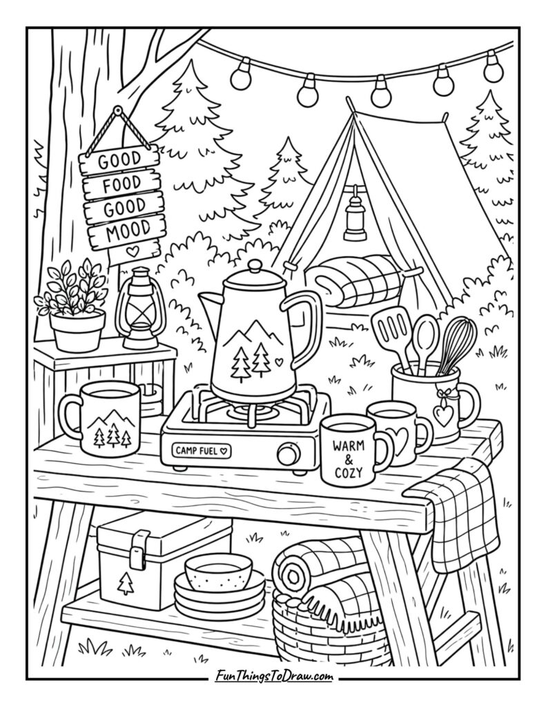 Camp Kitchen Setup Coloring Page