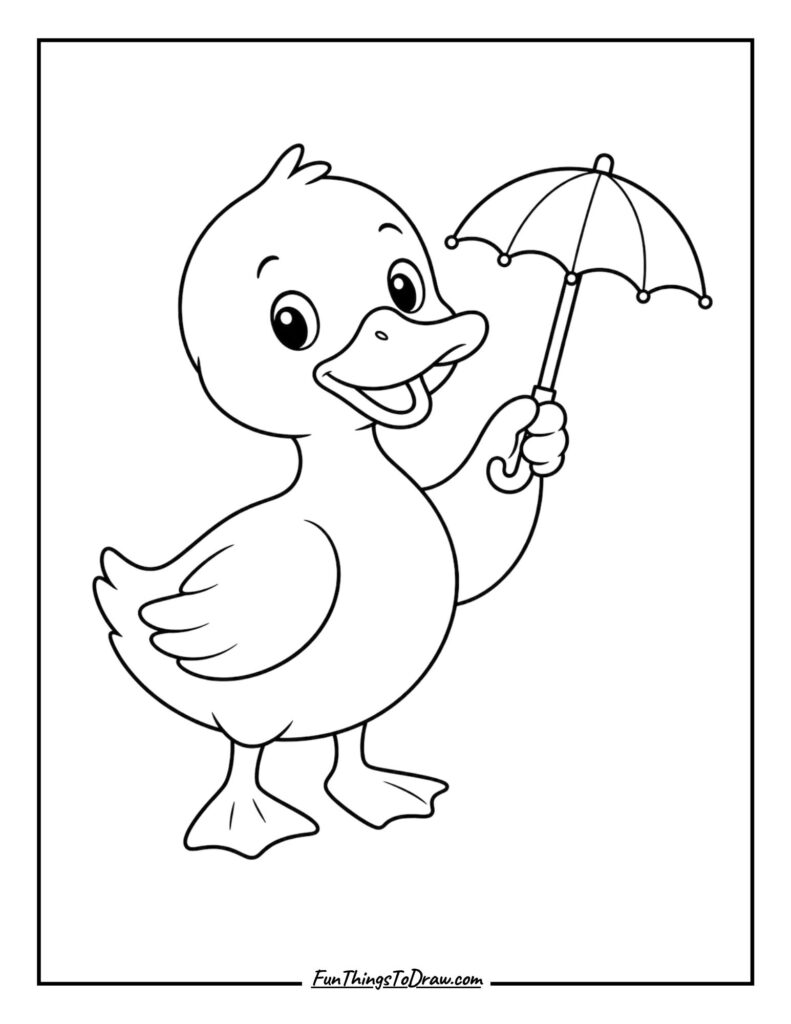 Duck with Umbrella coloring page aesthetic