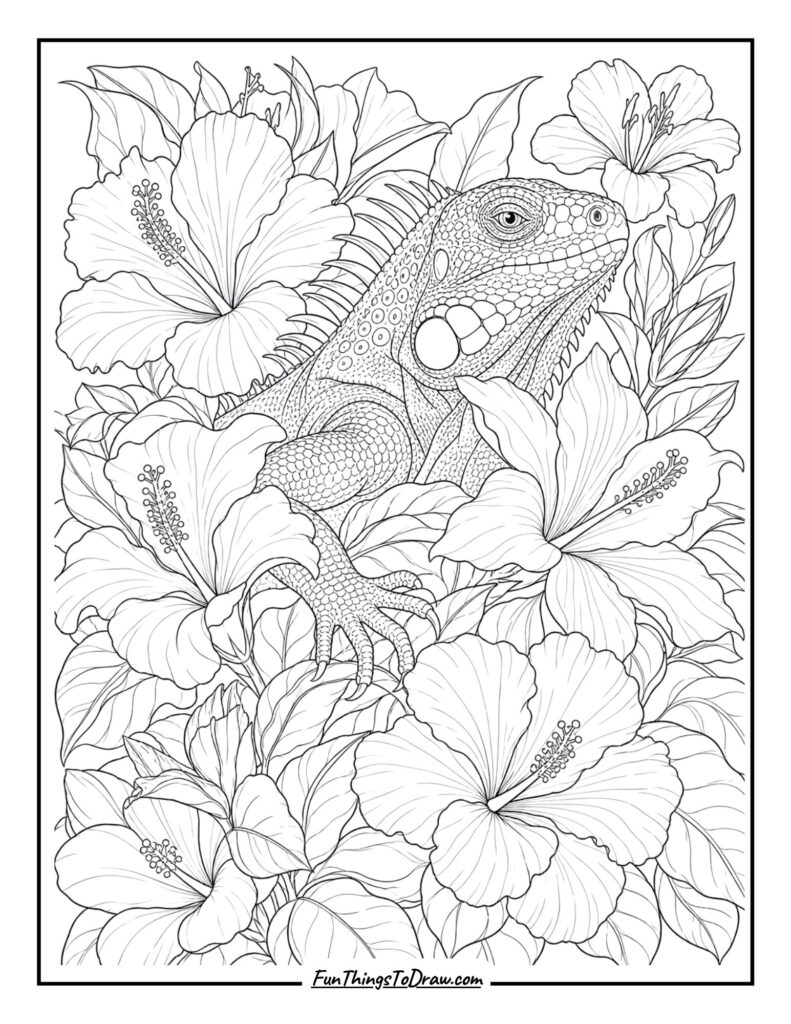 Iguana in a Flower Garden