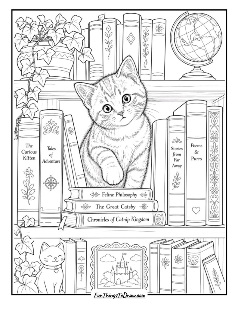 Kitten on a Bookshelf