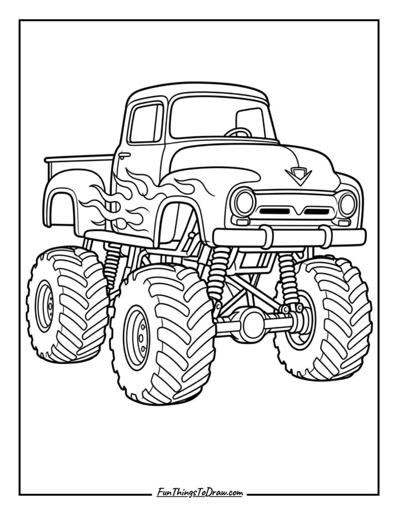 Retro Racer Monster Truck Coloring Page